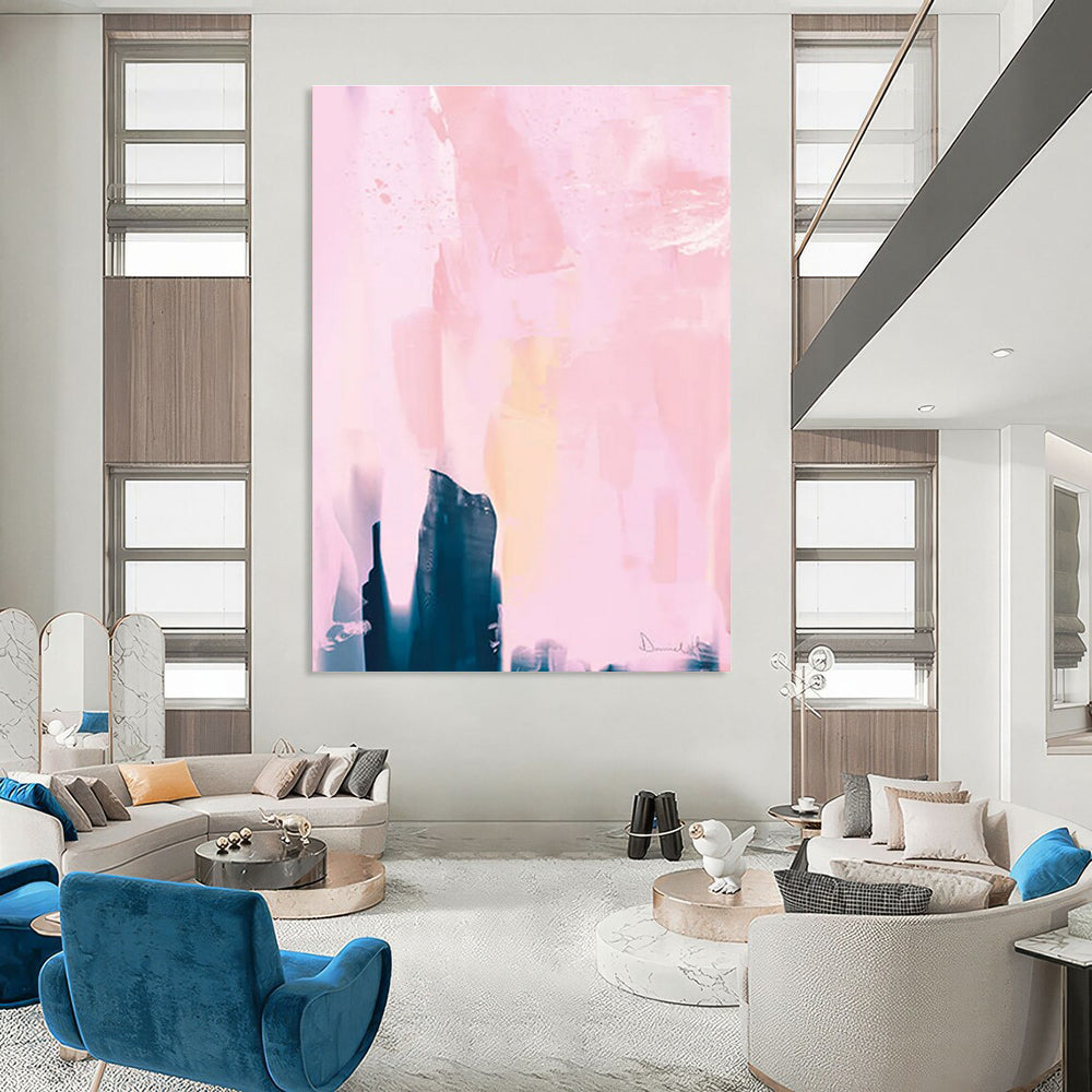 Soft Pink Abstract with Dark Shapes Painting for Feminine - Styled Boudoirs HENG180