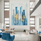 Blue Cityscape with Yellow Trees Serene Abstract Painting for Urban Homes GAB1402