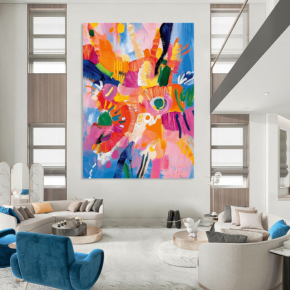 Energetic Bold Floral Abstract Painting for Cheerful Spaces HENG287