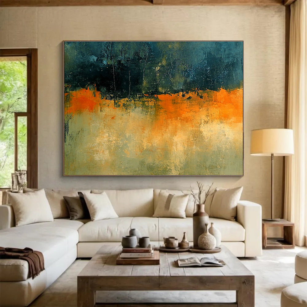 Dark and Orange Layered Textures Abstract Painting ABS341