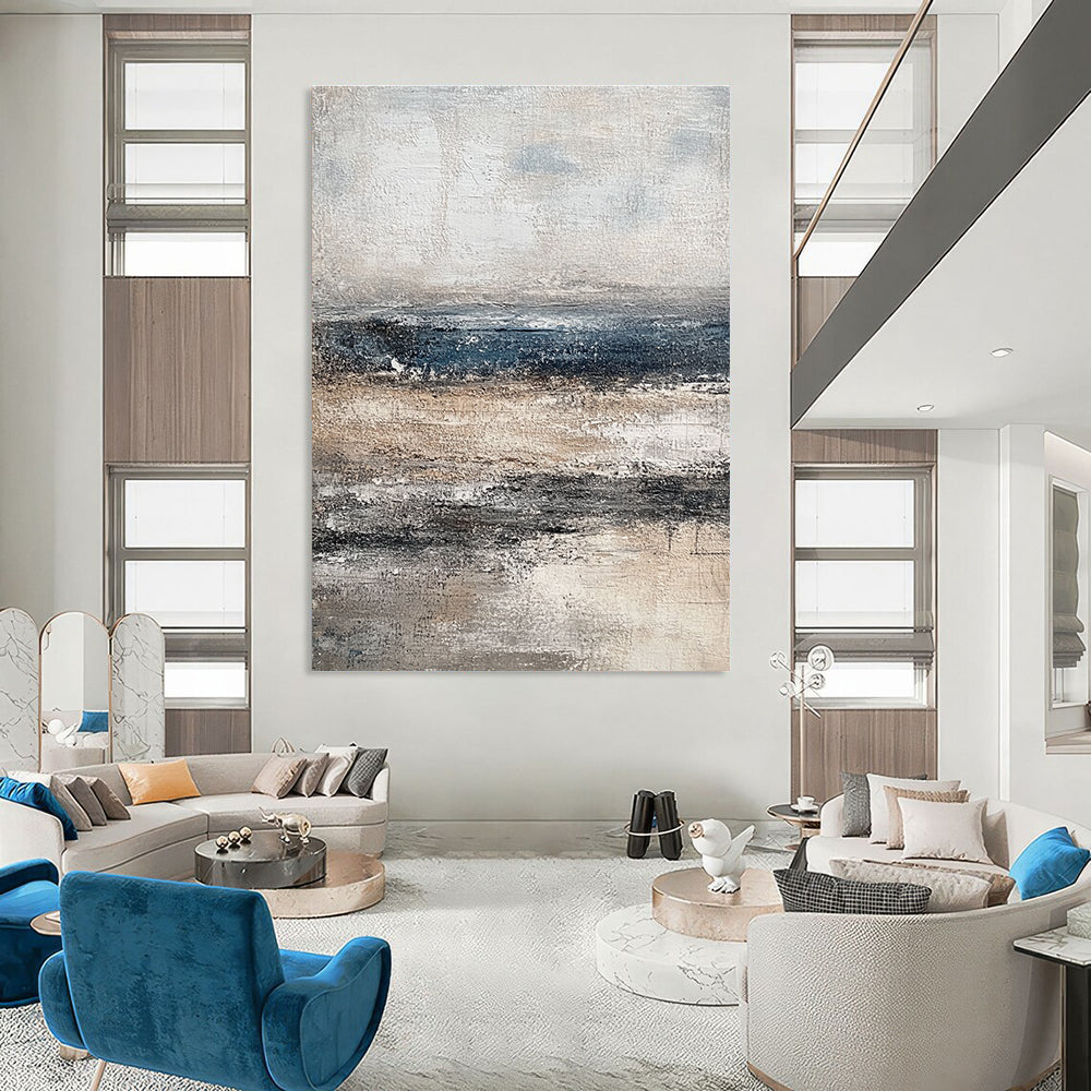 Gray and Blue Sea Abstract Painting for Coastal - Inspired Homes GAB0976