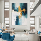 Teal and Gold Abstract Painting for Modern Beachfront Residences GAB0895