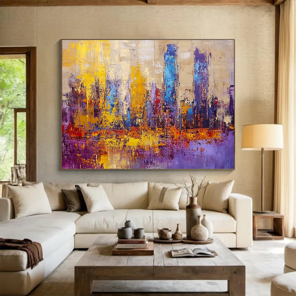 Colorful Cityscape Abstract Painting with Dynamic, Urban Energy ABS514