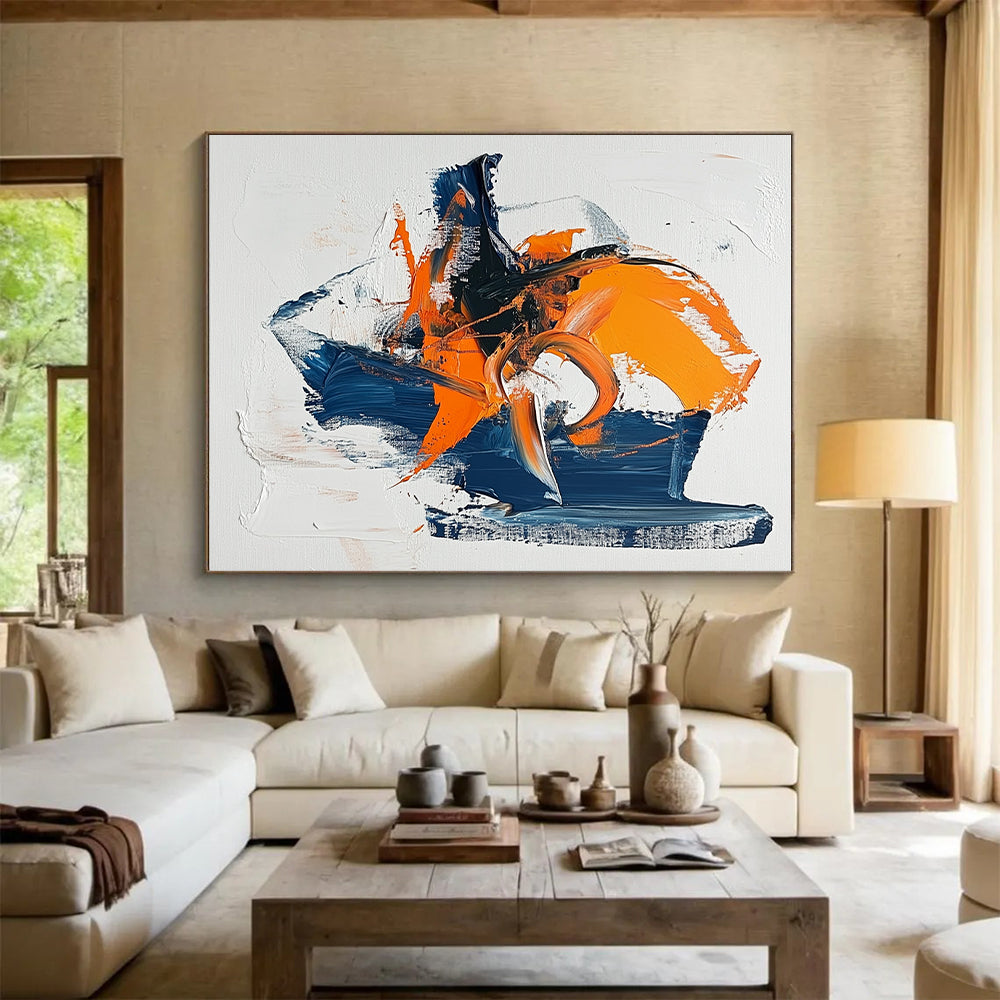 Orange - Blue Abstract Swirls Painting with Vibrant Dynamics WINK445