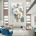 3D White Flowers Contemporary Abstract Painting for Elegant Spaces GAB1523