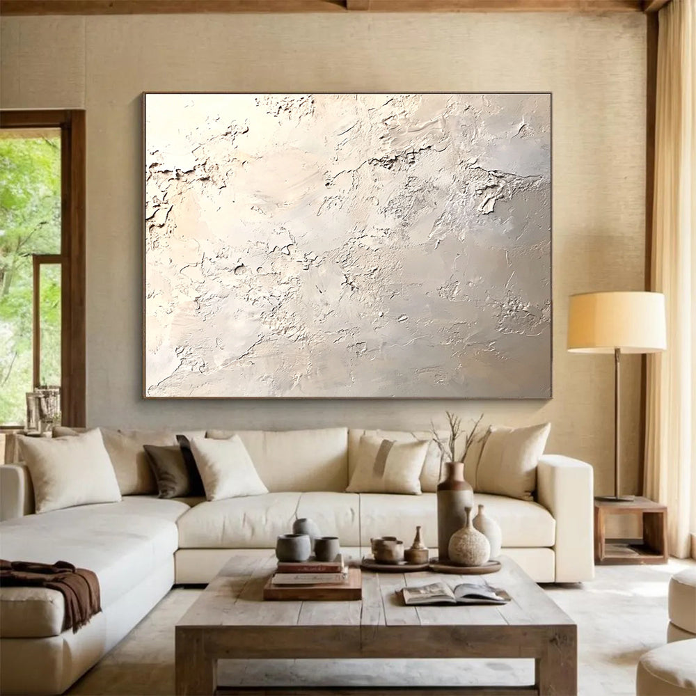 Textured Beige - White Plaster with Organic Textures Abstract Painting ABS324