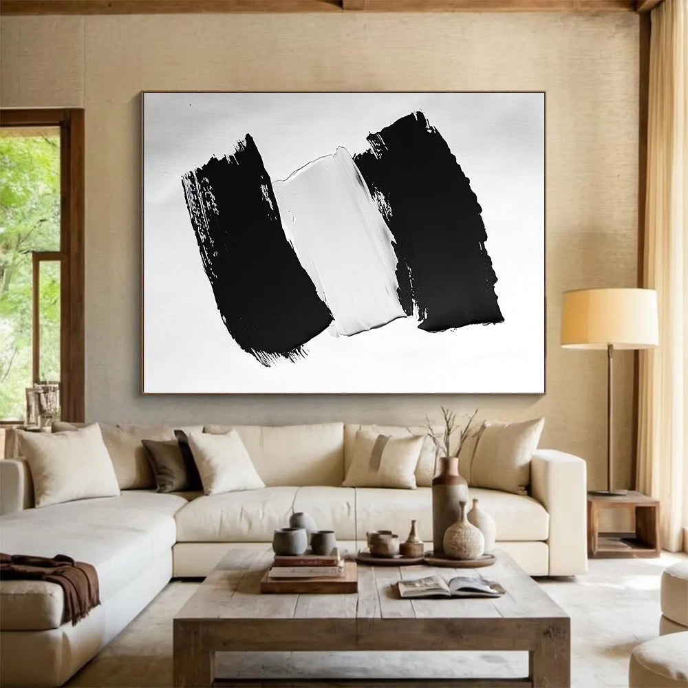 Minimalist Black and White Abstract Painting with Clean Forms WINK822