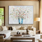 White Flower Vase Abstract Painting for Elegant Living Spaces YHT220