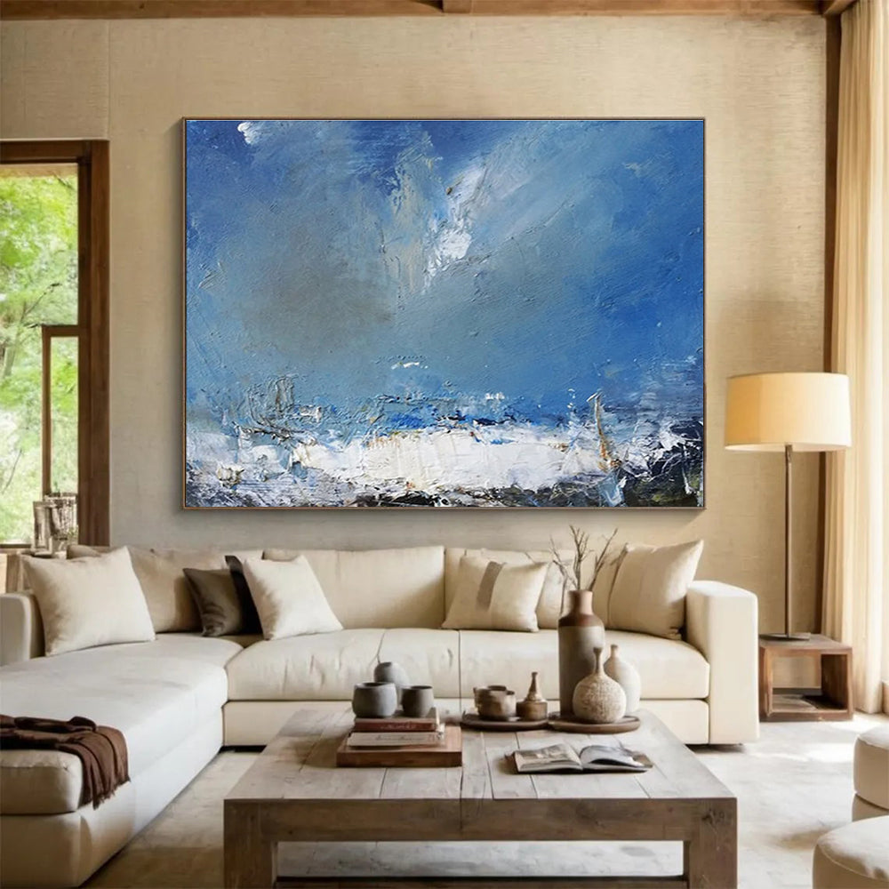 Blue Sea and Sky Abstract Painting for Coastal Ambiance YHT030