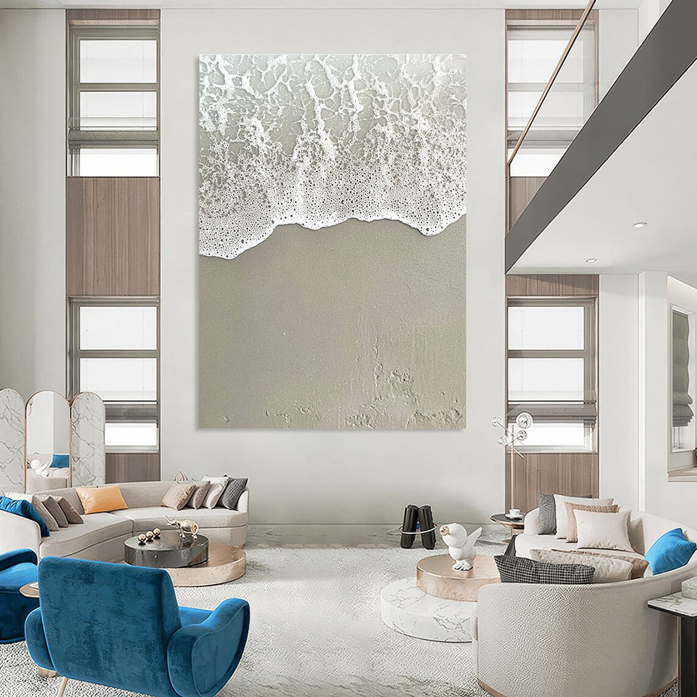 Beach Foam on Sand Abstract Painting with Coastal Textures GAB0080