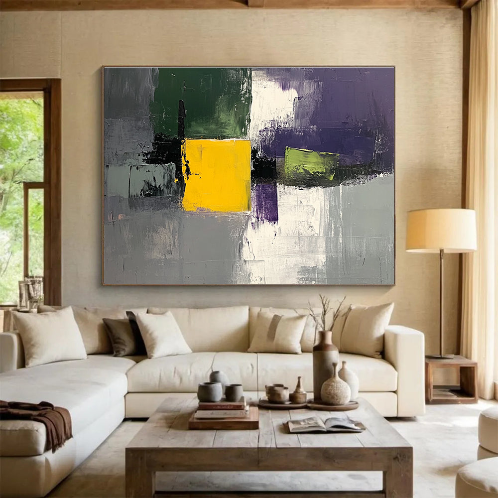 Geometric Color Block Abstract Painting with Modern, Structured Harmony ABS482