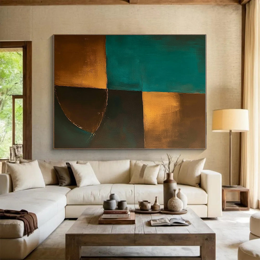 Teal Gold Geometric Abstract Painting with Luxe Simplicity WINK707