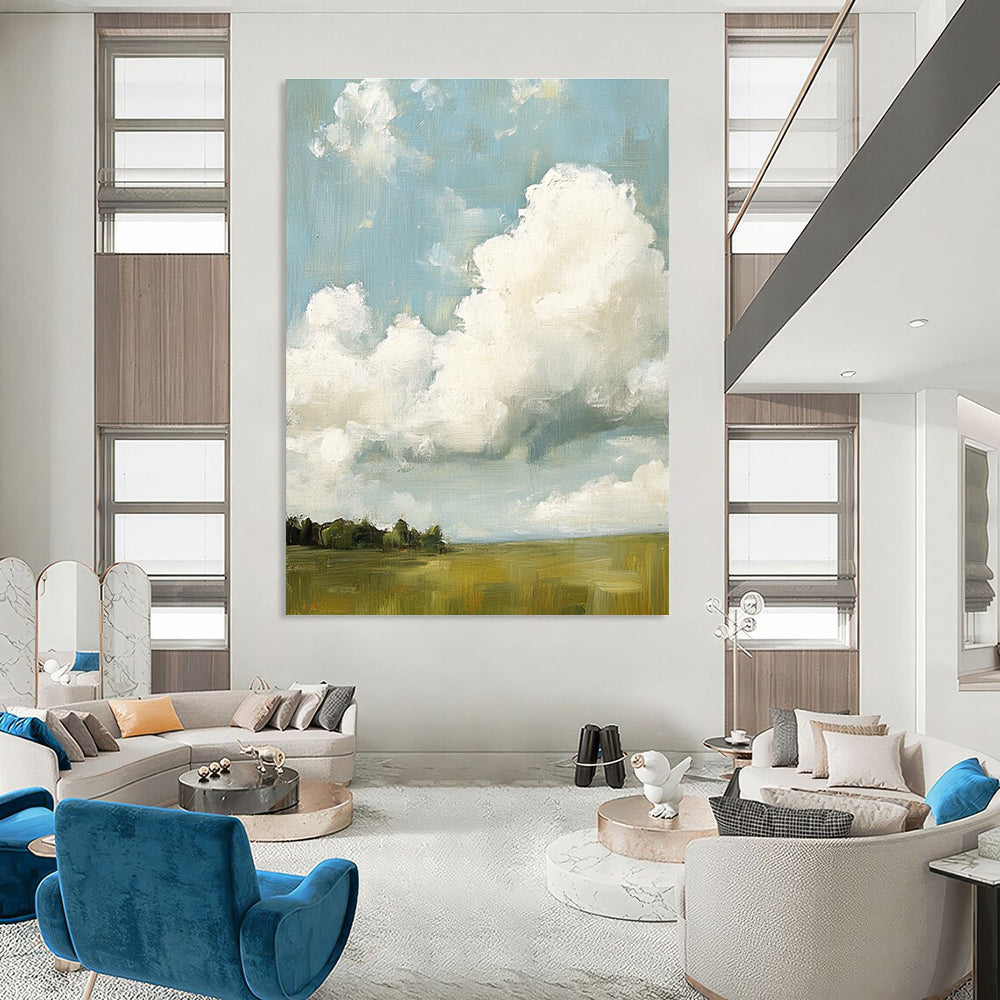 Cloudy Field Abstract Painting for Minimalist Farmhouse Decor GAB1289