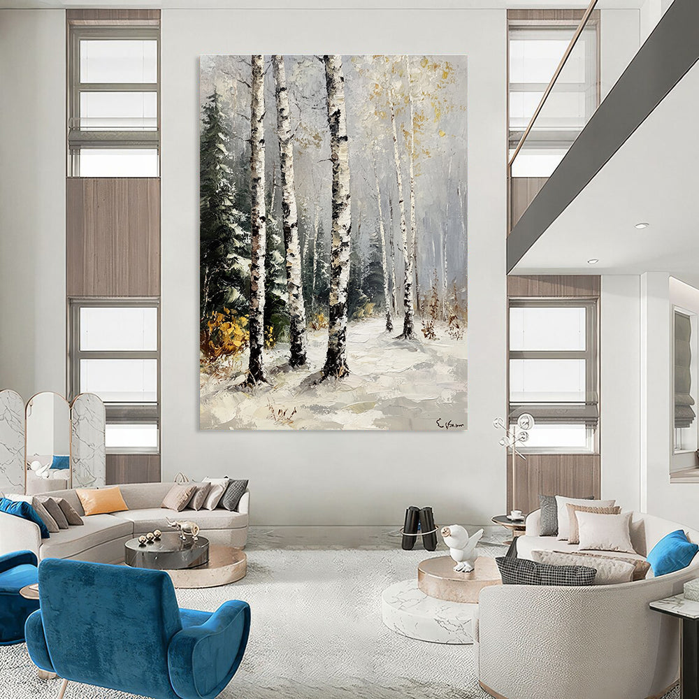 Winter Birch Forest II Serene Abstract Painting for Calm Interiors GAB1431