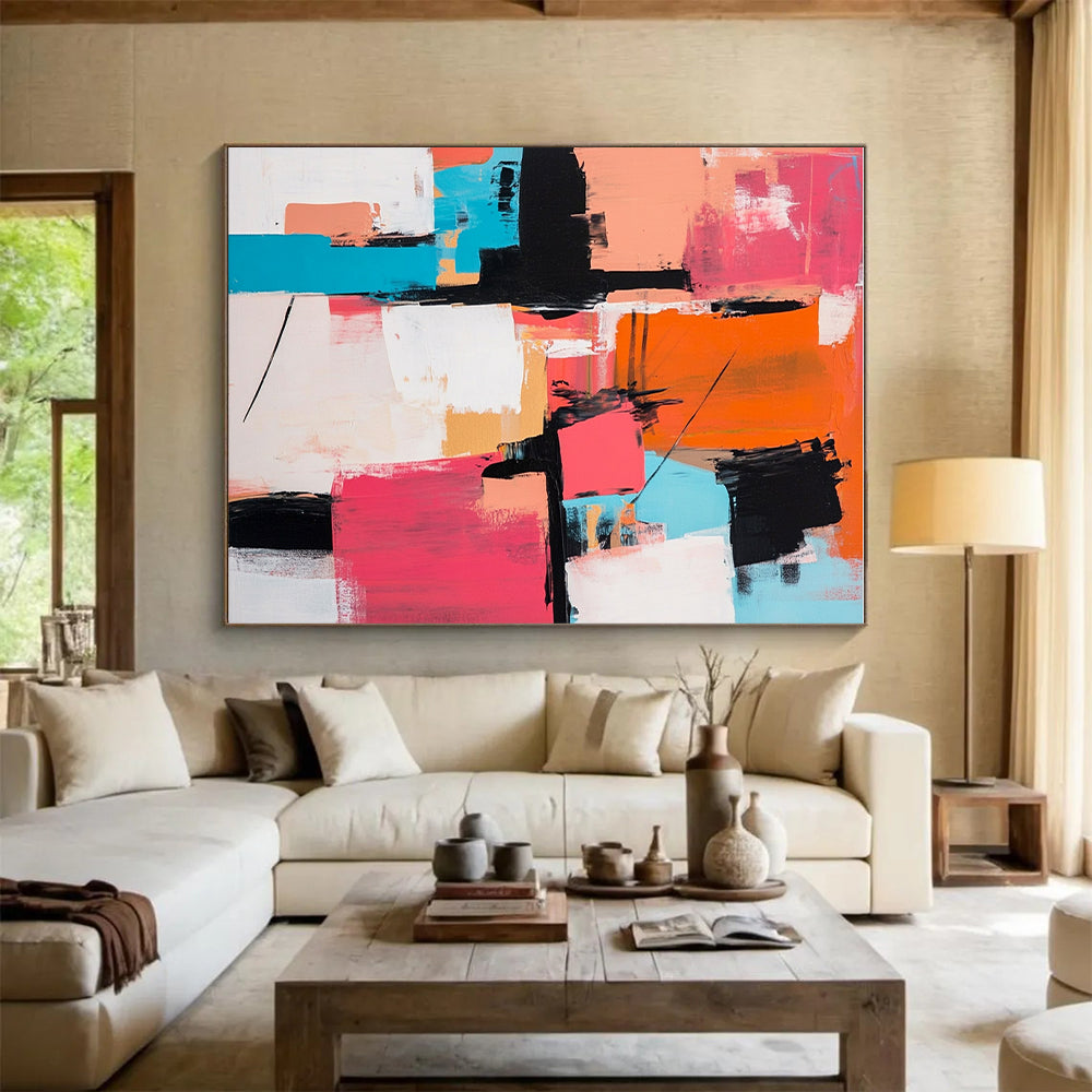 Pink Orange Abstract Blocks Painting with Modern Structure WINK714