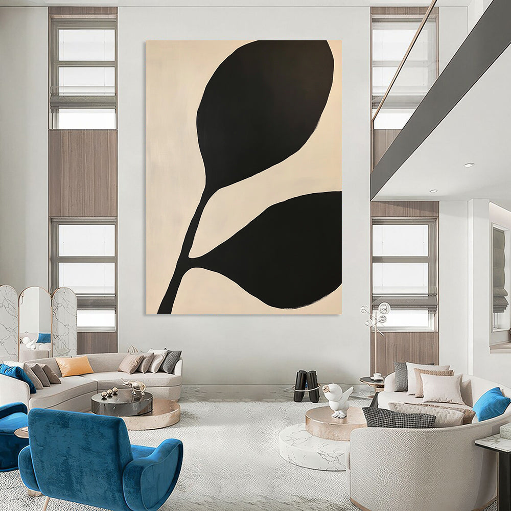 Large Black Leaves Abstract Painting of Bold Nature GAB0215