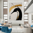 Black Bird with Gold Highlights - Edgy Figurative Abstract Art GAB0437