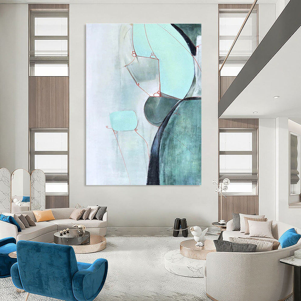 Minimalist Mint - Green Abstract Forms Painting for Serene Spaces HENG250