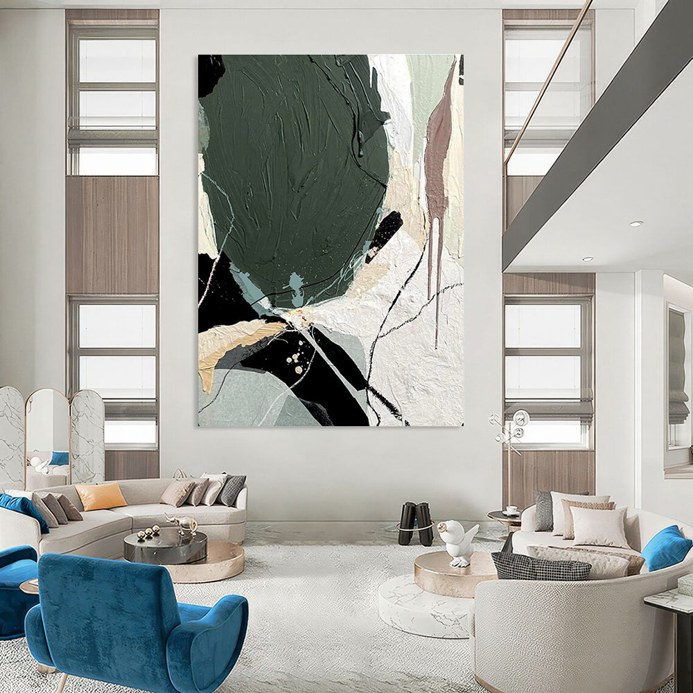Mixed - Media Abstract with Green Painting for Creative Coworking Spaces HENG505