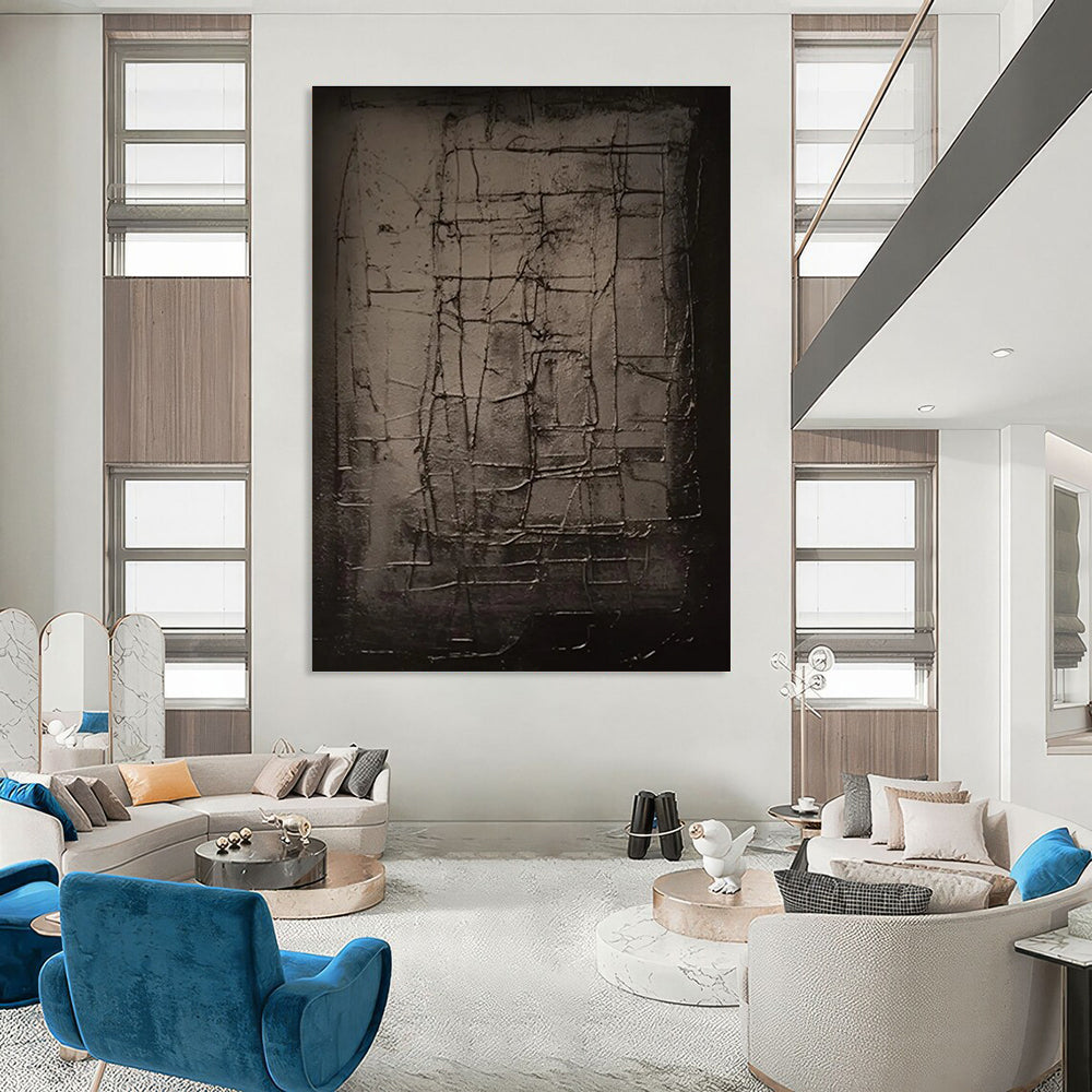 Dark Grid Abstract Painting for Industrial - Style Spaces HENG450