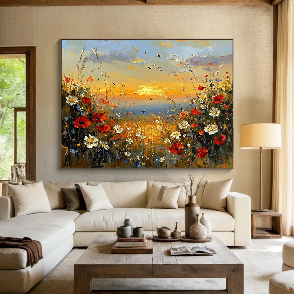 Wildflower Meadow at Sunset  A Romantic Landscape ABS056