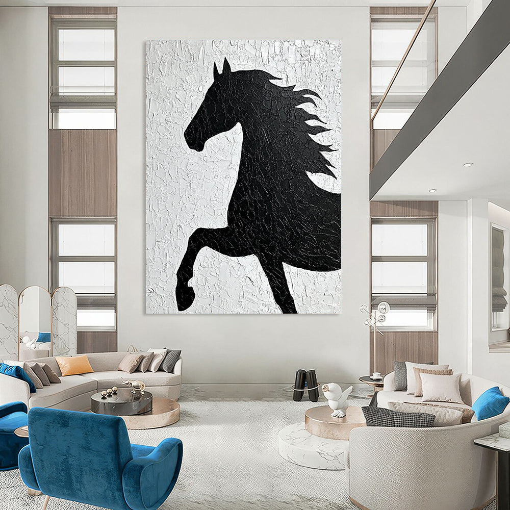 Textured Black Horse Silhouette Abstract Painting GAB0036