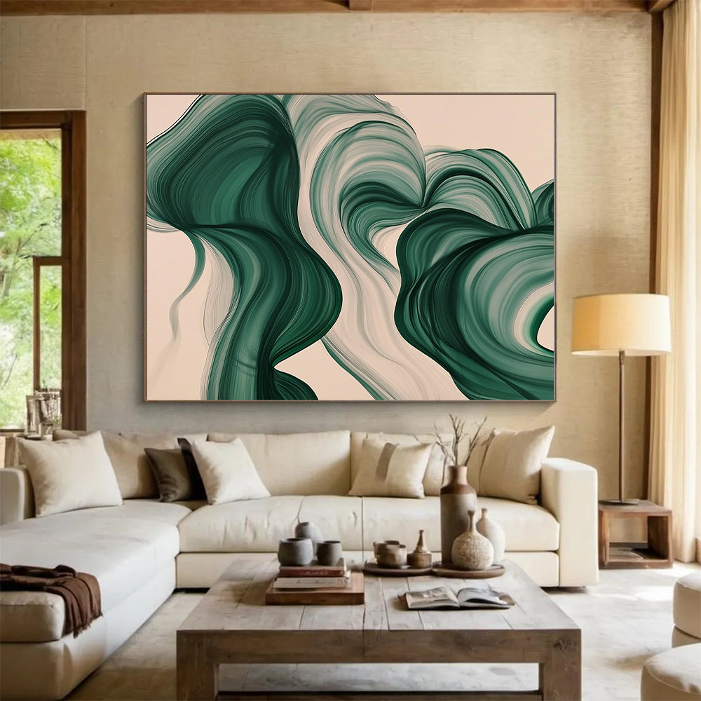 Green Abstract Waves Painting with Nature's Flow WINK423