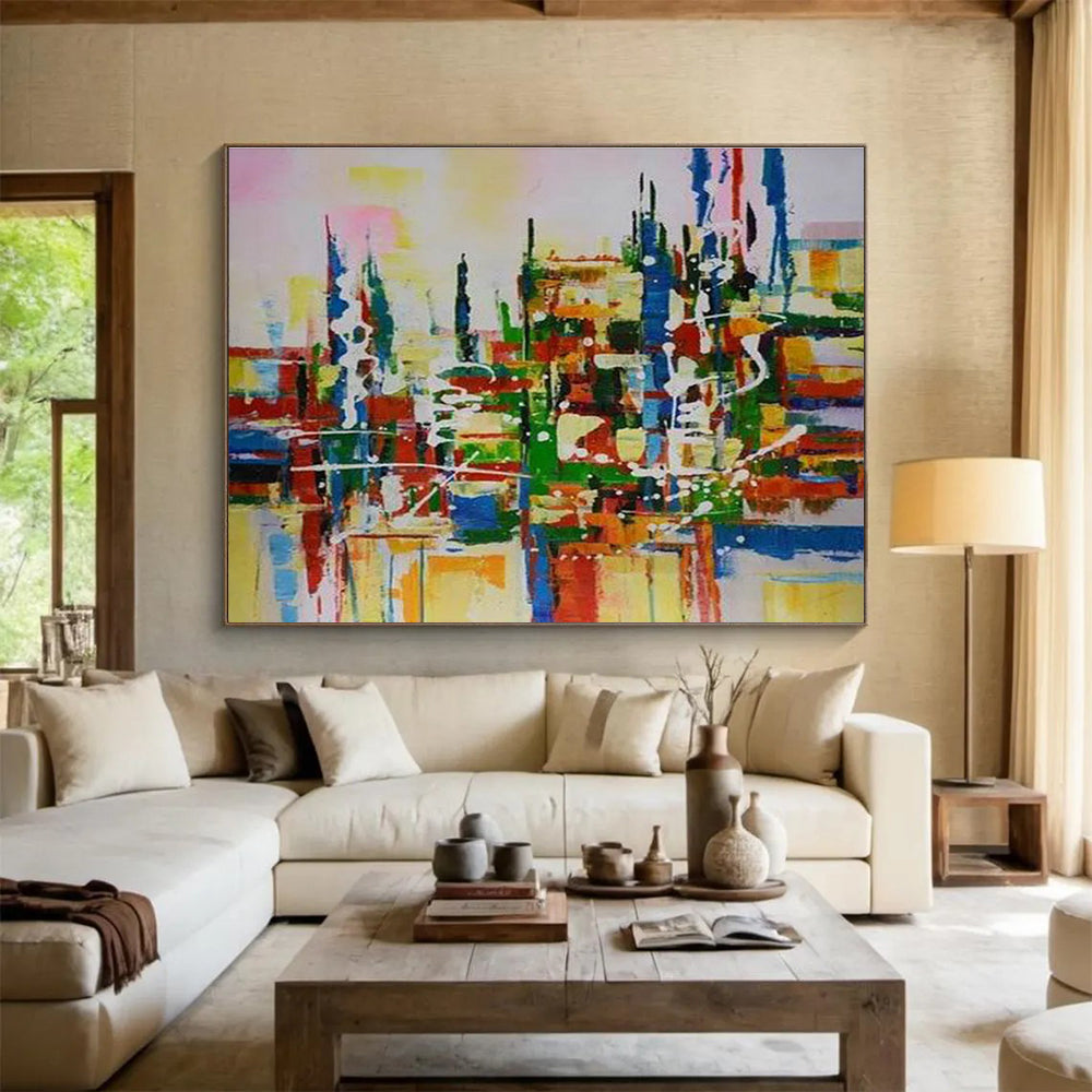 Colorful Cityscape Abstract Painting for Urban Loft Apartments YHT285