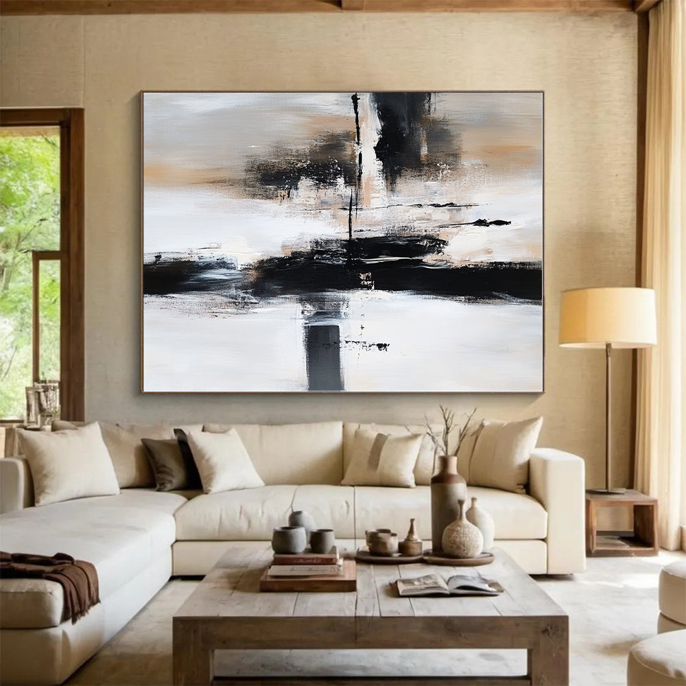 Dynamic Monochrome Abstract Painting with Evocative Mystery WINK509