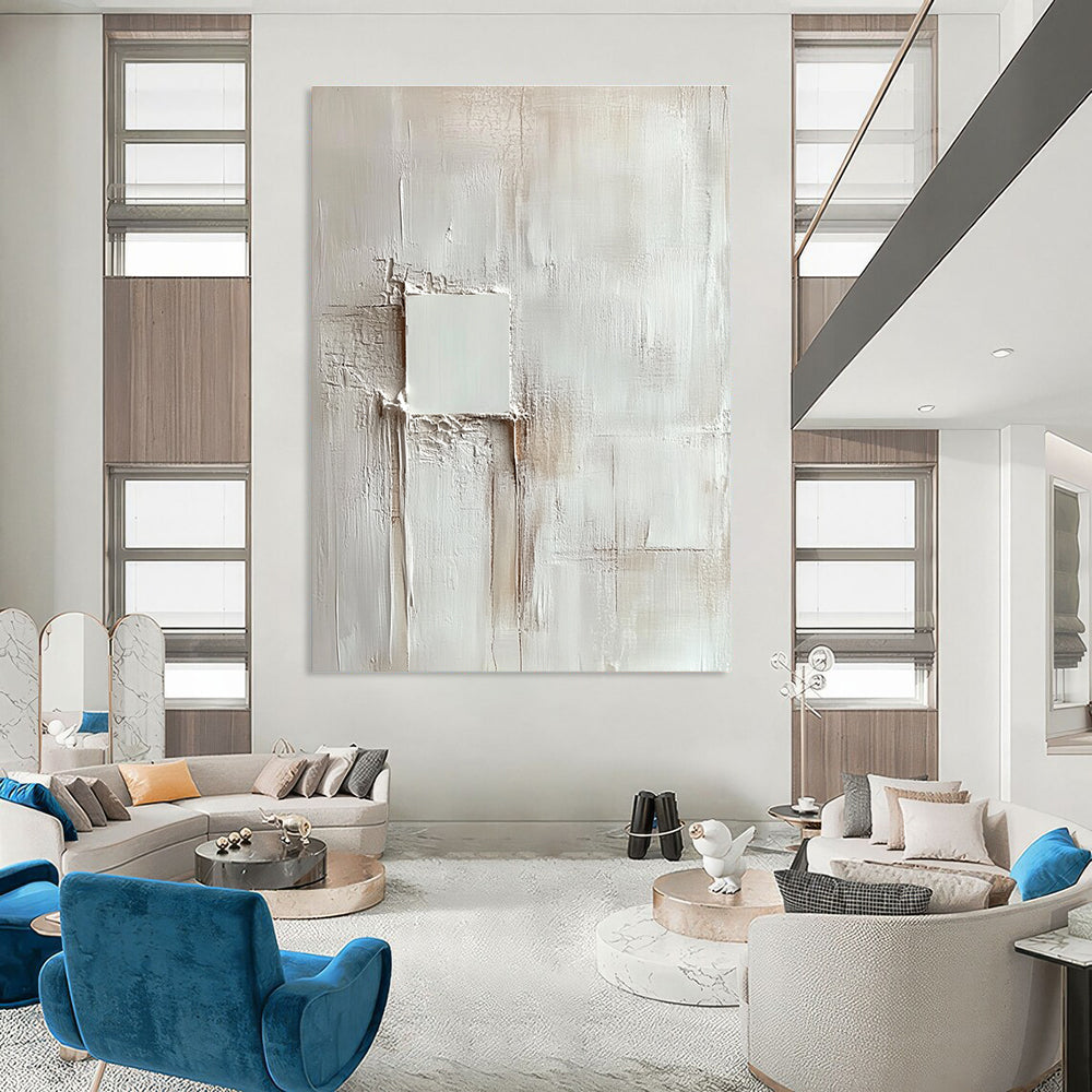 Textured White Square Minimalist Abstract Painting GAB0314