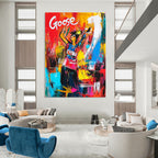 Colorful Figure with Goose Text Abstract Painting for Vibrant Event Spaces GAB1170