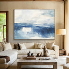 Blue Watercolor Seascape Abstract Painting with Calm, Fluid Beauty ABS448