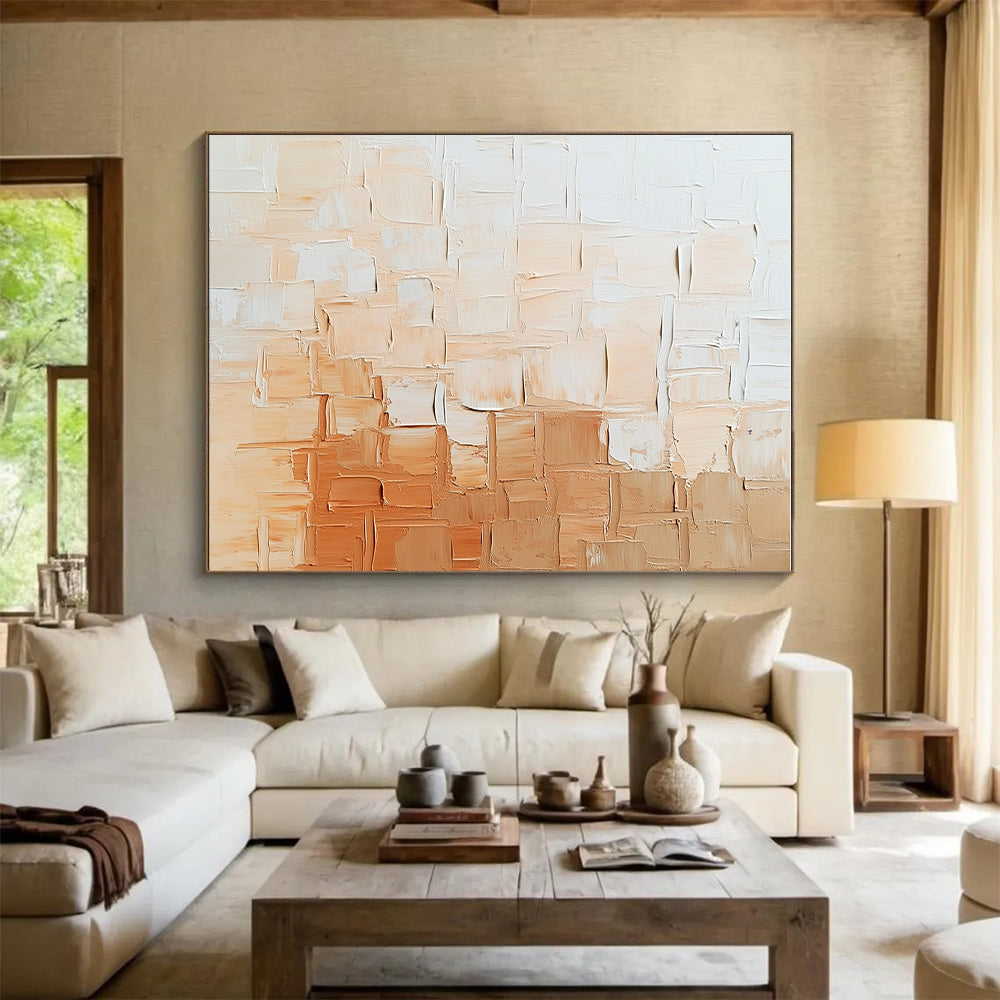 Beige - Textured Abstract Painting with Patchwork Design WINK864