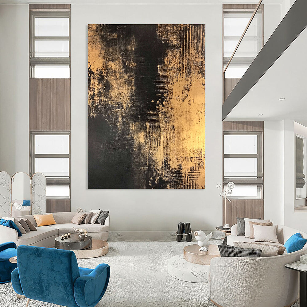 Gold and Black Abstract Painting for Luxury Hotel Lobbies GAB1271
