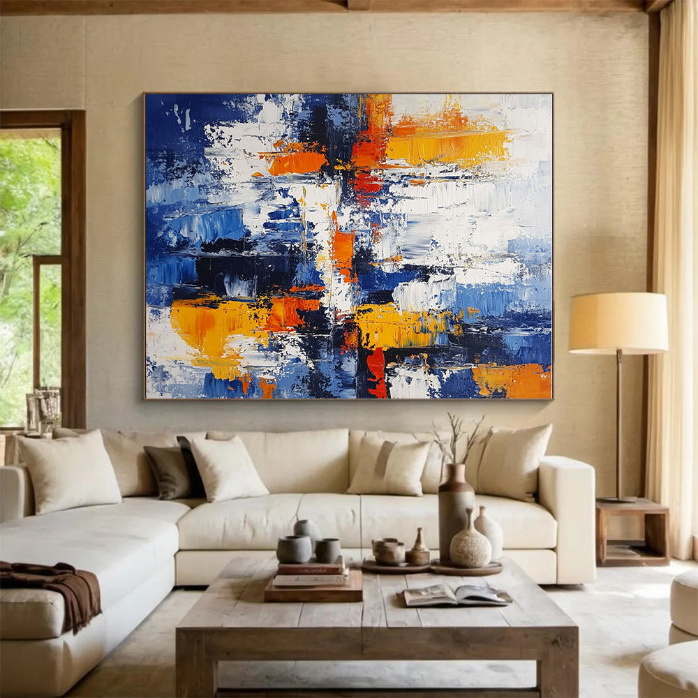 Blue Orange Abstract Cityscape Painting with Urban Rhythm WINK711