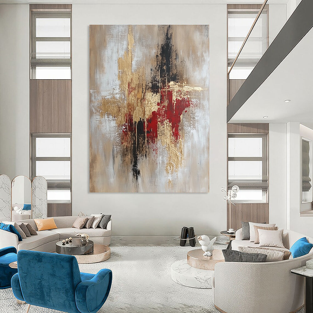 Gold and Red Textured Abstract Painting for Luxury Hotel Lobbies GAB0893