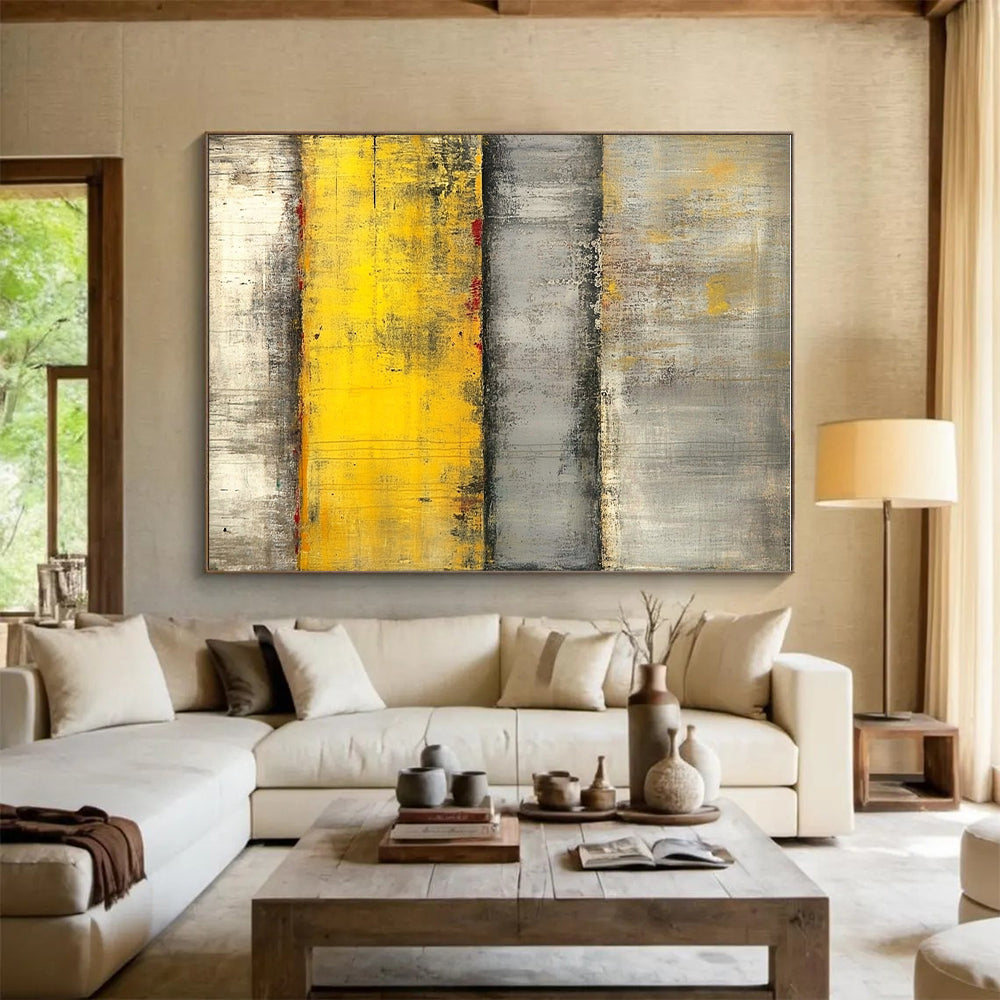 Gray Yellow Red Abstract Painting with Layered Intensity WINK542