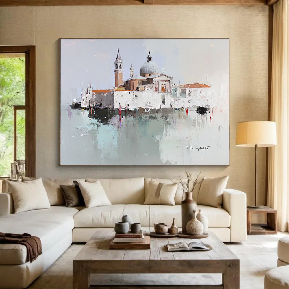 Impressionist Venice Scene Painting with Soft Blended Hues ABS568