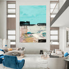 Turquoise - Toned Landscape Abstract Painting for Coastal - Inspired Cafés HENG197