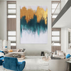 Golden and Teal Abstract - Luxurious Color - Block Art GAB0503
