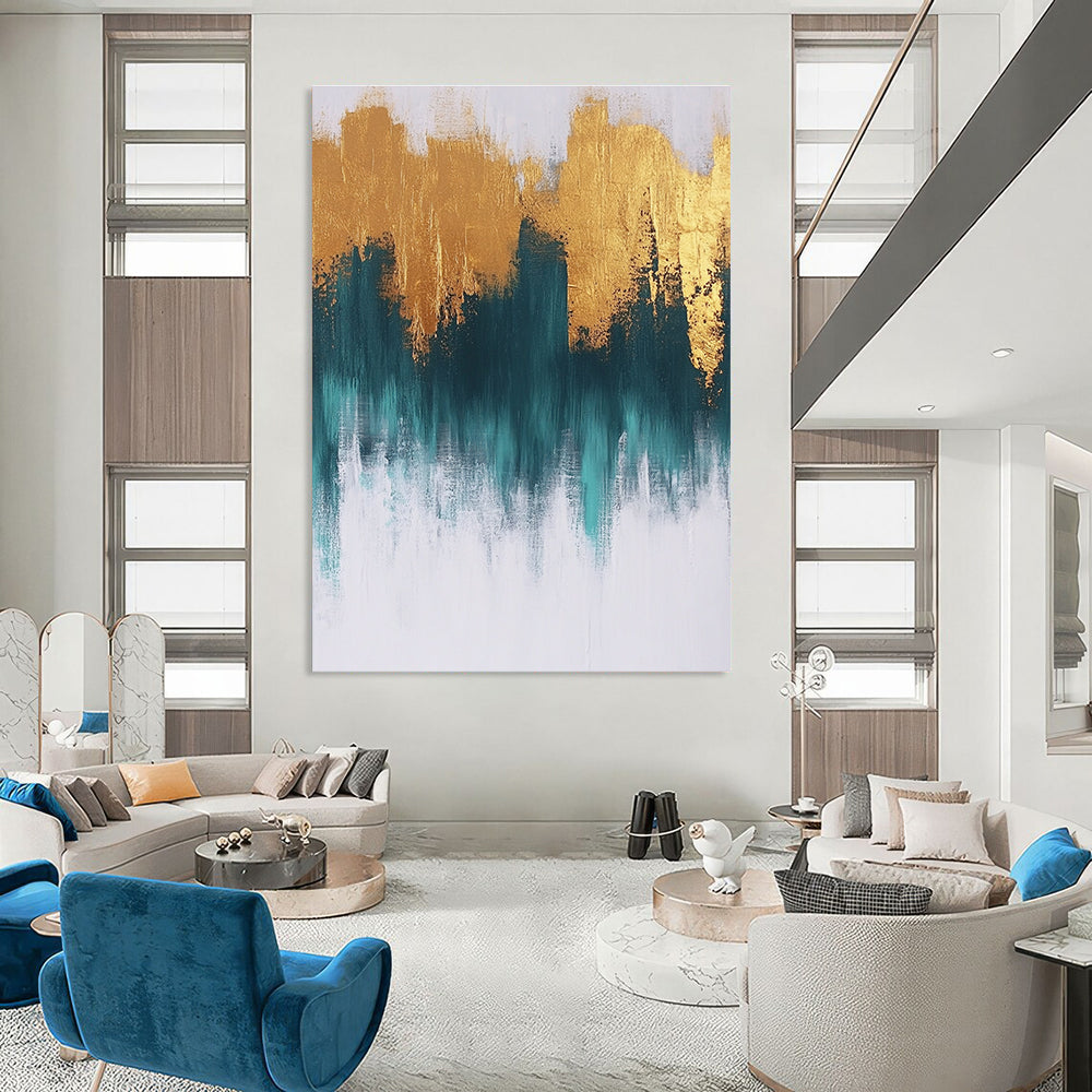 Golden and Teal Abstract - Luxurious Color - Block Art GAB0503