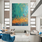 Cat in the Flower Field Enchanted Landscape Abstract Painting GAB0261