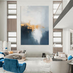 Blue and Gold Abstract Mist Painting for Coastal Hotel Lobbies GAB1189