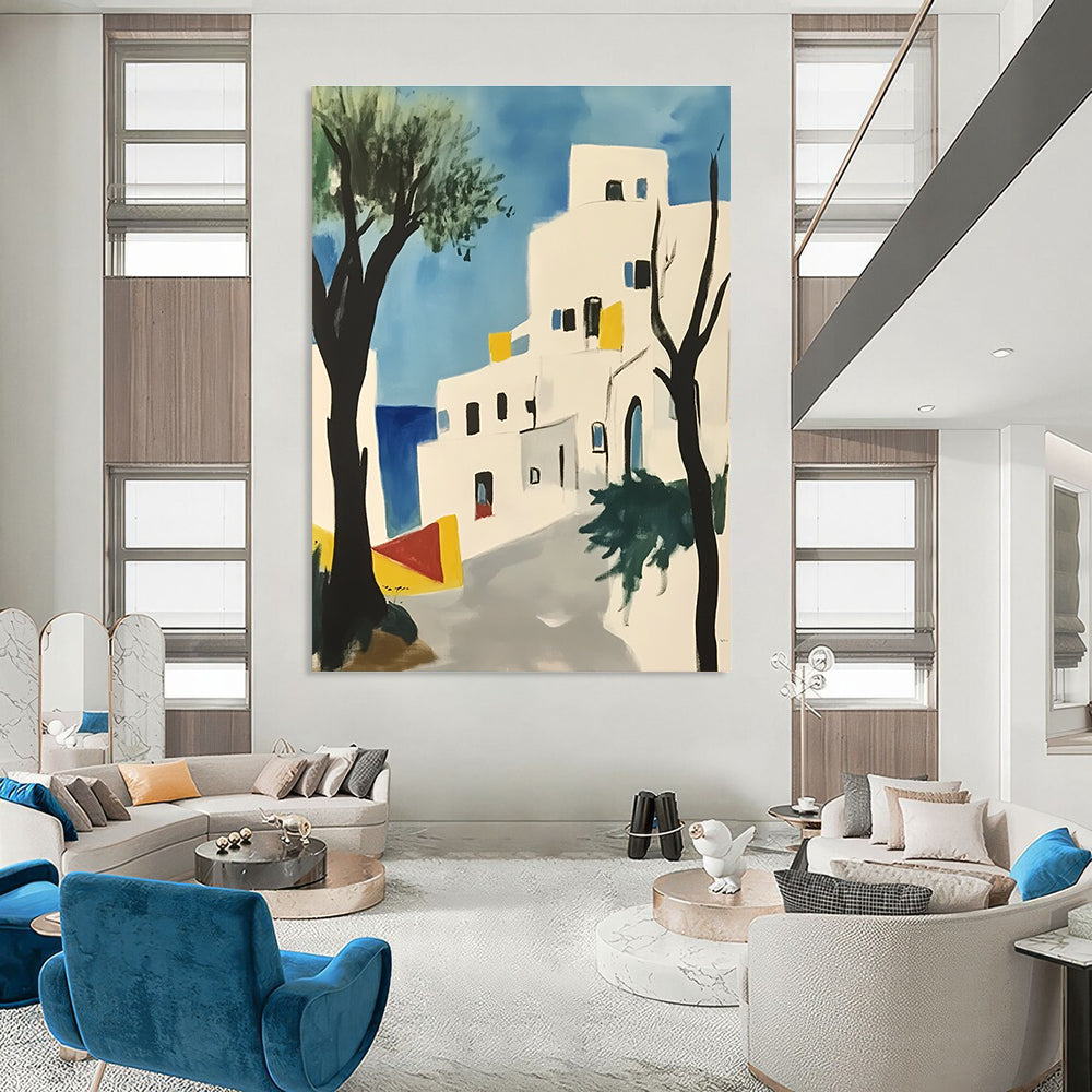 Coastal Village Art Vibrant Landscape Abstract Painting GAB0255