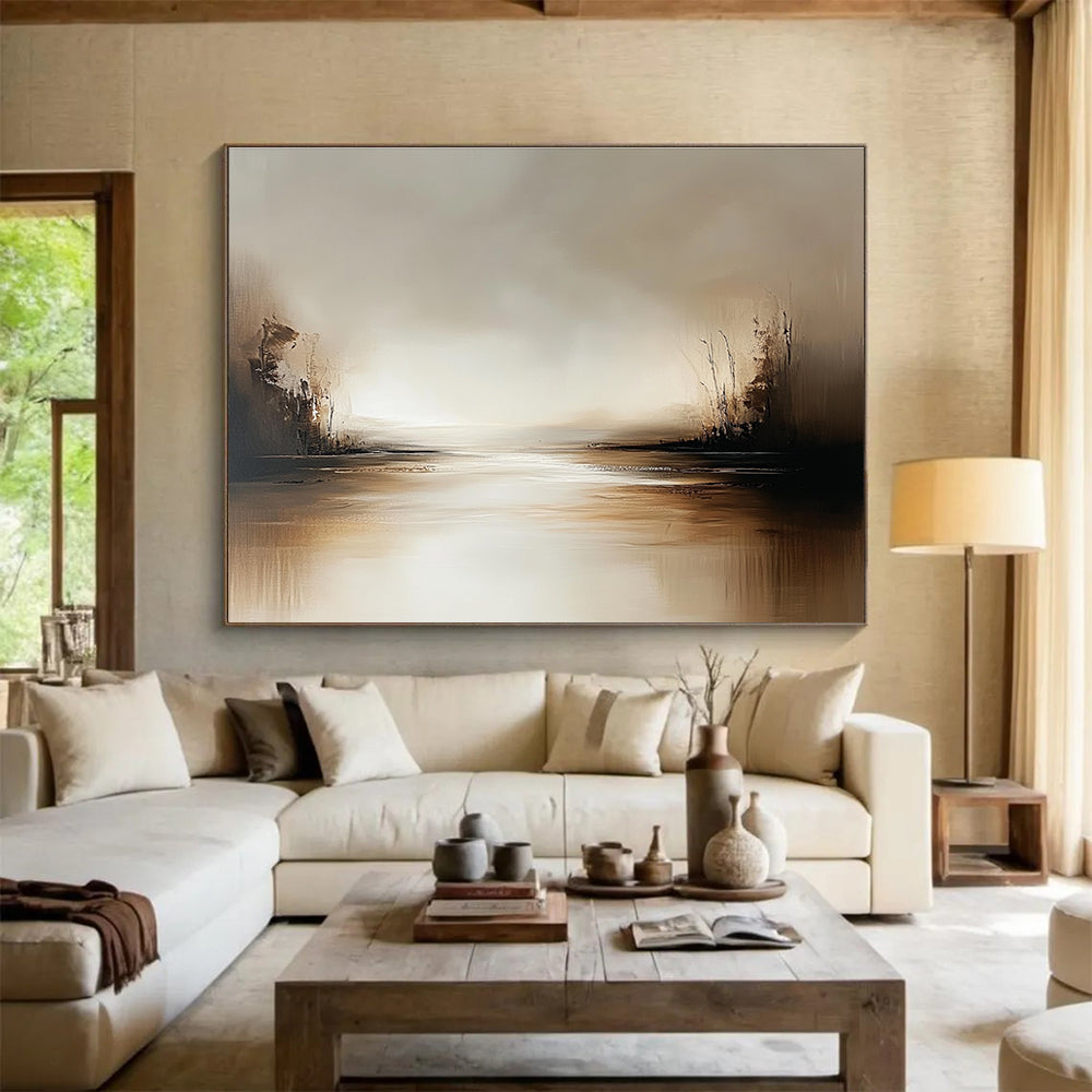 Misty River Scene Abstract Painting with Soft Tones ABS231