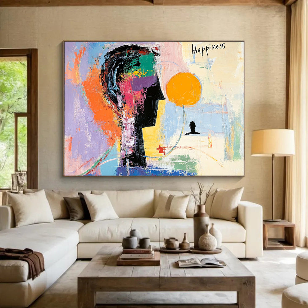 Abstract “Happiness” Figure Painting with Expressive, Colorful Emotions ABS517