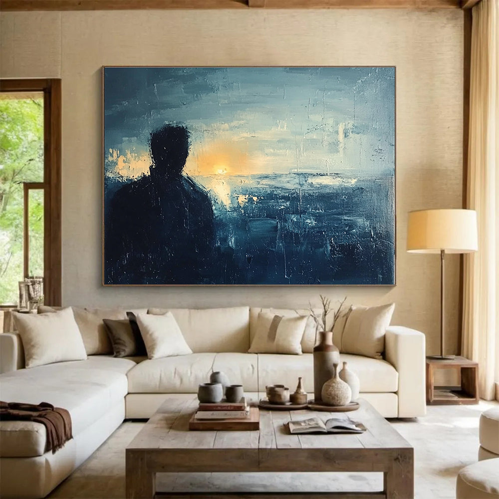 Introspective Silhouette - by - Sunset Seascape Abstract Painting ABS228