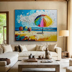 Beach Umbrellas Scene Abstract Painting for Coastal Home Decor YHT310