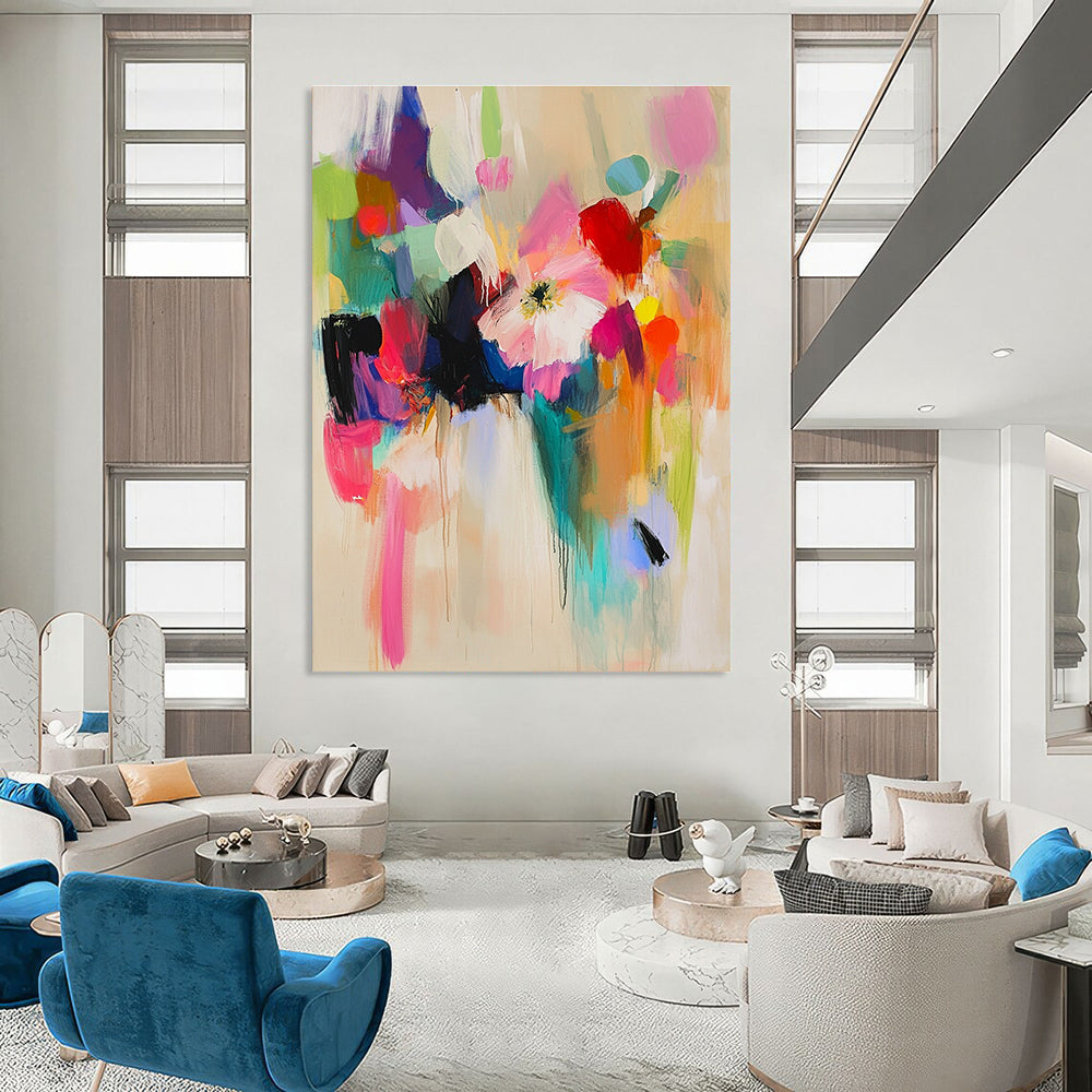 Colorful Floral Abstract Painting for Bohemian - Style Living Rooms GAB1240