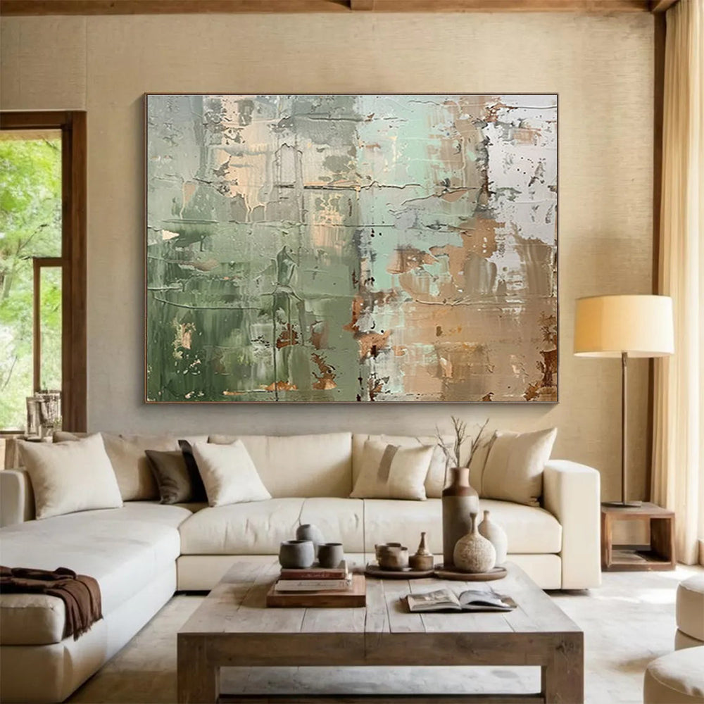 Green - Brown Abstract Painting for Earthy Interiors YHT106
